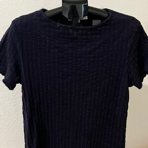 Mr Turk Navy Blue Waffle Weave Cotton T-Shirt with Unfinished Hems LARGE